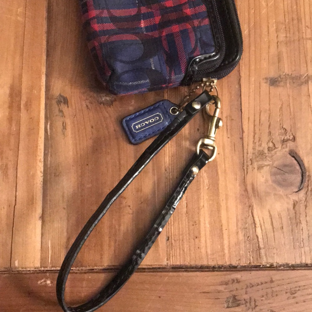 Coach Blue/Red Monogrammed “C” Pattern Wristlet - image 4